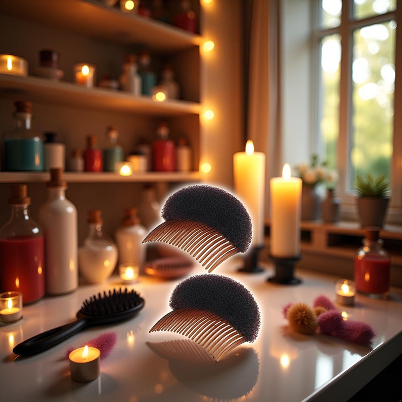 GANPUB 2Pcs Brown Women Soft Sponge Foam Hair, Clip Hair Comb Braid Tool Styling Accessories, Base Inserts Bump Up Hair Pads Styling Stick Bun Maker Braid Tool Barrettes - Image 3